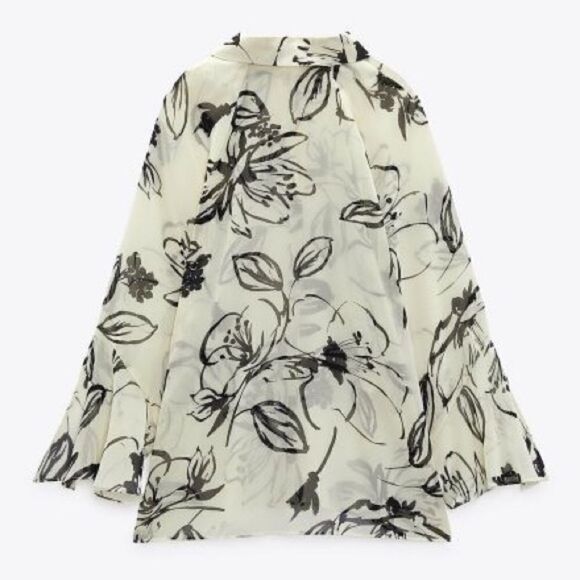 Zara Semi-Sheer Printed Blouse New - Picture 6 of 10